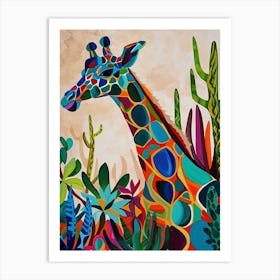 Colourful Giraffe In The Plants 2 Art Print
