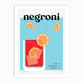 Negroni in Blue Cocktail Recipe Art Print
