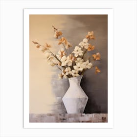 Gladiolus, Autumn Fall Flowers Sitting In A White Vase, Farmhouse Style 4 Art Print