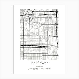 Bellflower,United States Minimalist Map Art Print