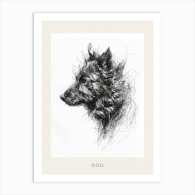 Black Long Haired Dog Line Sketch 1 Poster Art Print