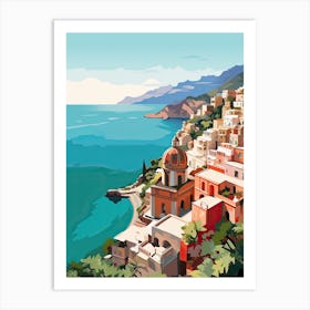 Amalfi Coast, Italy, Geometric Illustration 2 Art Print