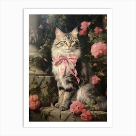 Cat With Bows Rococo Style Art Print