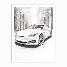 Tesla Model S Line Drawing 3 Art Print