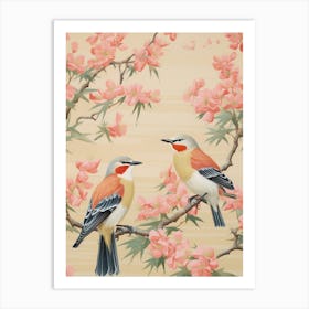 Vintage Japanese Inspired Bird Print Cedar Waxwing 2 Art Print