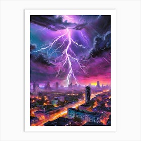 Electric Energy Of A City During A Thunderstorm Art Print