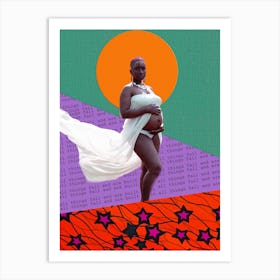 Afrofuturist collage African art comic space spiritual surreal woman pregnancy Art Print