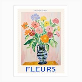 French Flower Poster Zinnia Art Print