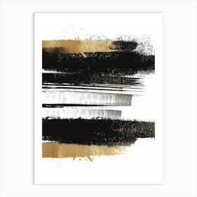 Black And Gold Brush Strokes 16 Art Print