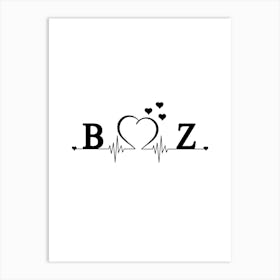 Personalized Couple Name Initial B And Z Monogram Art Print