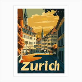 Aihrgdesign A Retro Travel Poster For Zurich 2 Art Print