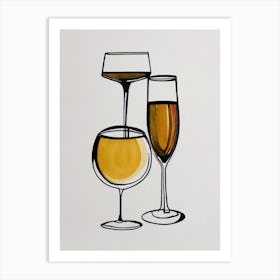 Lambrusco Minimal Line Drawing With Watercolour Cocktail Poster Art Print