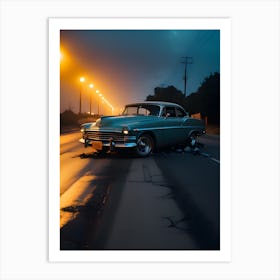 Classic Car At Night Art Print