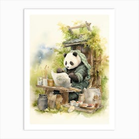 Panda Art Knitting Watercolour 1 Art Print