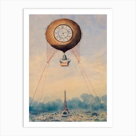 Captive Balloon Hovering Above The Eiffel Tower Art Print