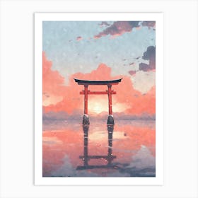 Aesthetic Japanese Shinto Shrine Torii Gate in Water Art Print