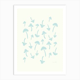 Cyan Blue Mushrooms Art Print