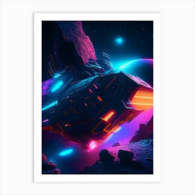 Asteroid Mining Neon Nights Space Art Print