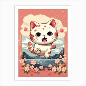 Kawaii Cat Drawings Running 4 Art Print