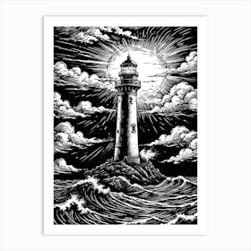 Lighthouse In The Sea Art Print