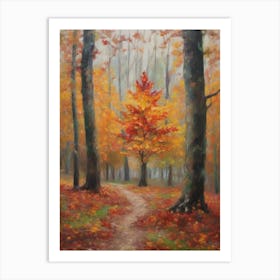 Autumn In The Woods orange leaves Nature art Art Print