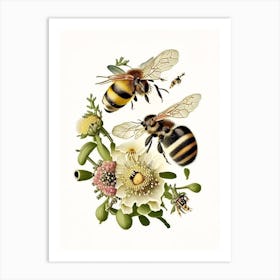 Forager Bees 3 Vintage Art Print