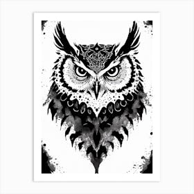 Owl Black And White Ink Blot 1 Art Print