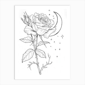 Rose With A Moon Line Drawing 1 Art Print