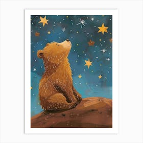 Brown Bear Looking At A Starry Sky Storybook Illustration 2 Art Print