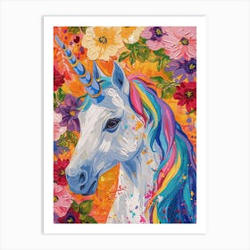 Unicorn In The Meadow Floral Portrait 3 Art Print