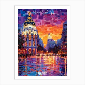 Madrid City Skyline, abstract cubism vibrant Poster Art Print