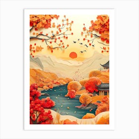 Beautiful Landscape Paper Craft Style 8 Art Print