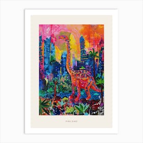 Pink Colourful Dinosaur Landscape Painting Poster Art Print