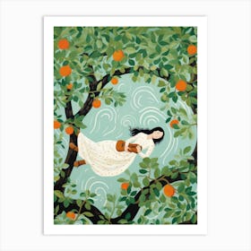 Girl In An Orange Tree 2 Art Print