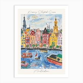 Poster Of Amsterdam, Dreamy Storybook Illustration 3 Art Print