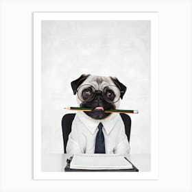 Pug With Pencil Art Print