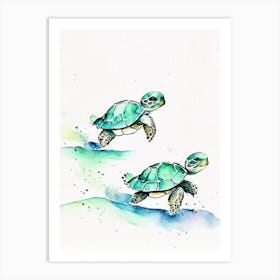 Hatchlings Making Their Way To The Ocean, Sea Turtle Minimalist Watercolour 1 Art Print