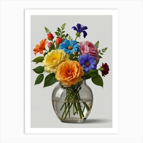 Colorful Flowers In A Vase Art Print