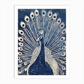 Peacock Feathers Out Linocut Inspired 7 Art Print