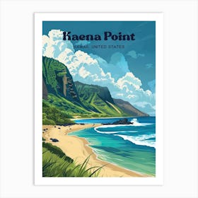 Kaena Point Hawaii Beach Travel Illustration Art Print