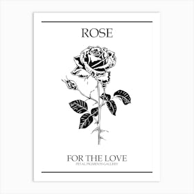 Black And White Rose Line Drawing 7 Poster Art Print