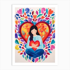 Person With Long Hair Holding A Heart Art Print