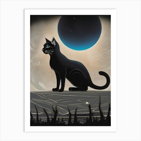 Cat In The Moonlight 2 Art Print