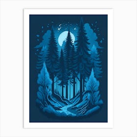 A Fantasy Forest At Night In Blue Theme 64 Art Print