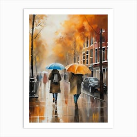 Amsterdam cafes, autumn, autumn oil colours, pastel colours, pedestrians in the street, winter clothes.3 Art Print