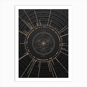Geometric Glyph Symbol in Gold with Radial Array Lines on Dark Gray n.0249 Art Print
