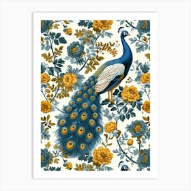 Cream Peacock Vintage Floral Wallpaper  2 Art Print