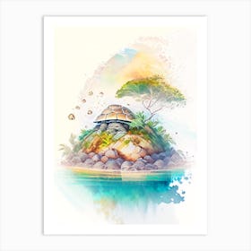 Turtle Island Fiji Watercolour Pastel Tropical Destination Art Print