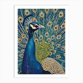 Blue Mustard Peacock Profile Portrait 2 Art Print
