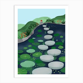 Dreamy Pond Steps Art Print